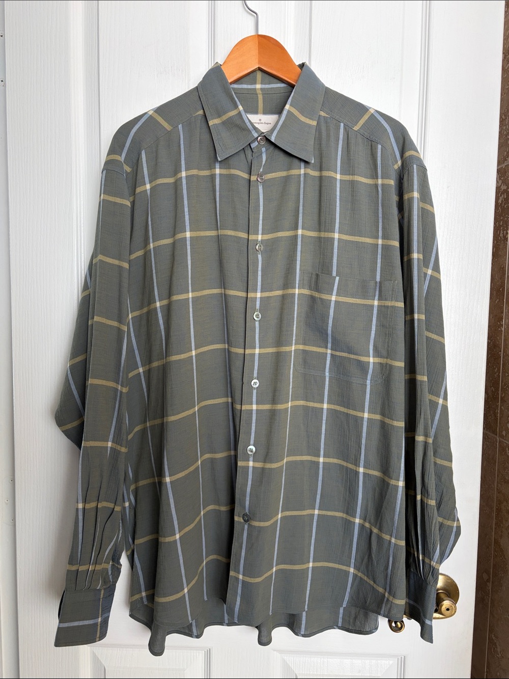 Ermenegildo Zegna - Olive Green Plaid Long-Sleeve Button-Up Shirt.